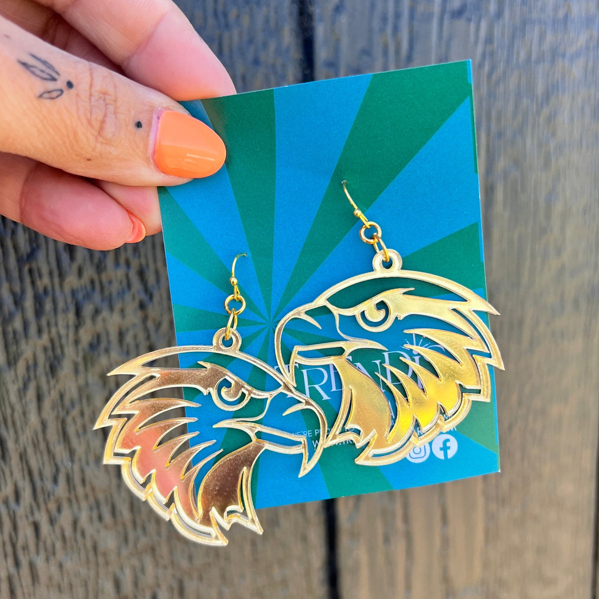Gold Mirror Acrylic Falcon Earrings