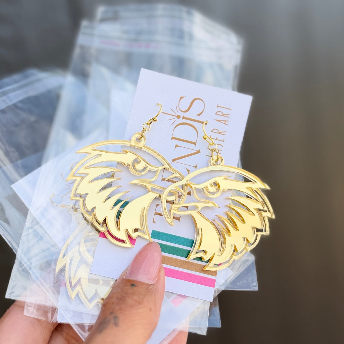 Gold Mirror Acrylic Falcon Earrings
