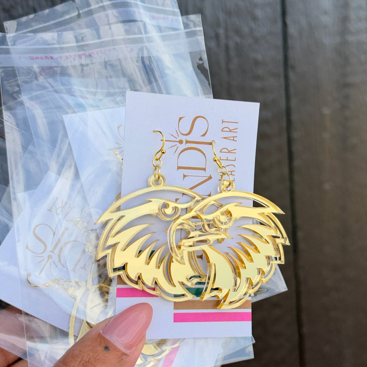 Gold Mirror Acrylic Falcon Earrings